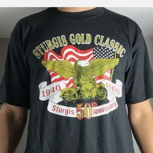 vintage 90s Sturgis Gold classic 50th anniversary Motorcycle shirt Size 2XL